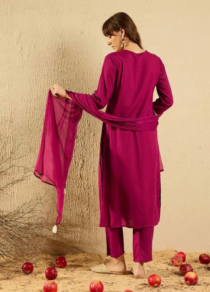 3 Pc Maroon Silk Suit Set