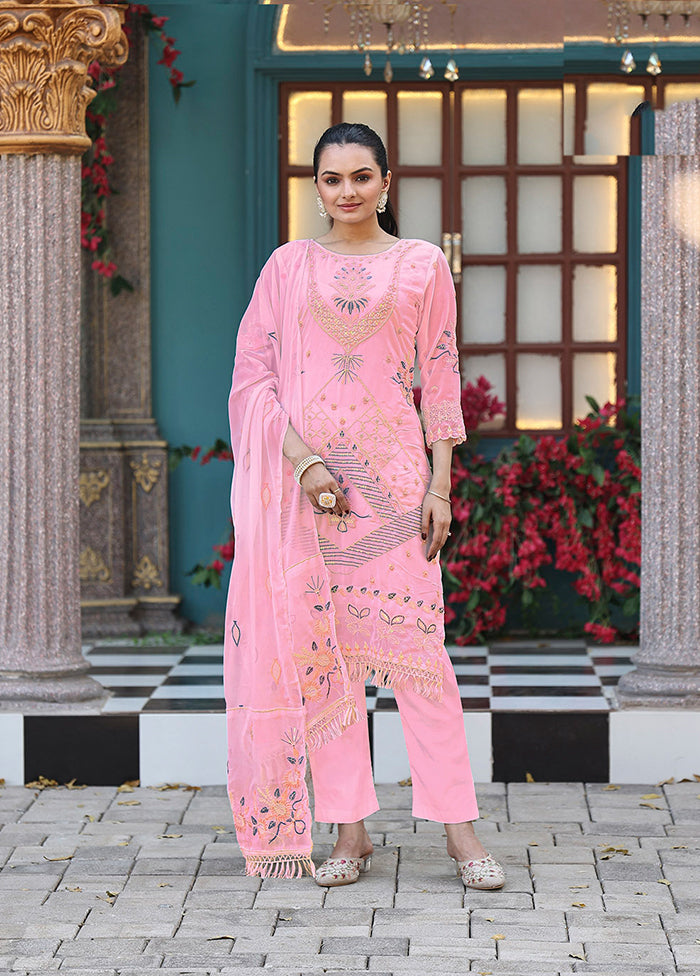 3 Pc Pink Georgette Suit Set