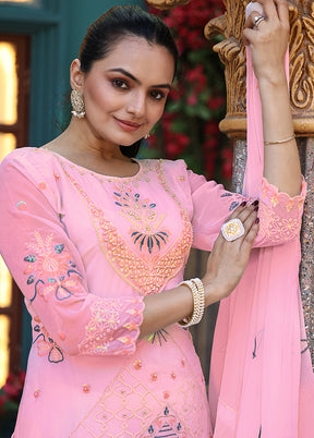 3 Pc Pink Georgette Suit Set