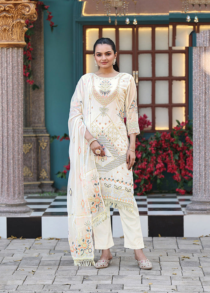 3 Pc Cream Georgette Suit Set