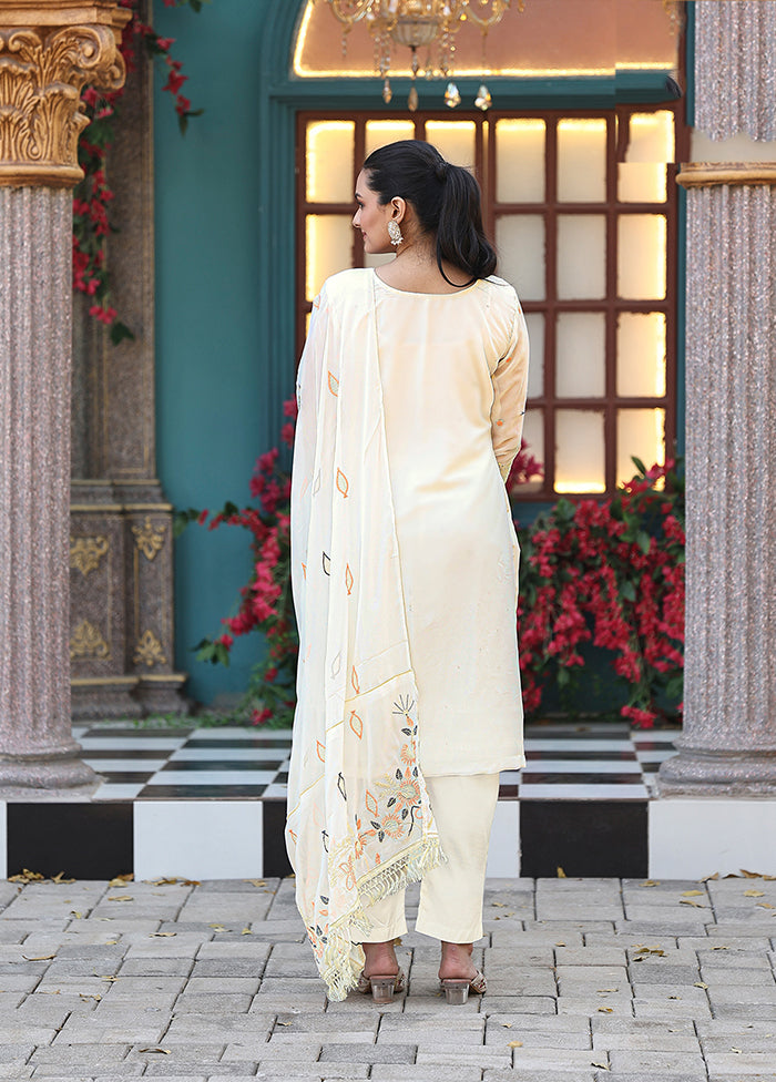 3 Pc Cream Georgette Suit Set