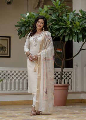 3 Pc Cream Silk Suit Set