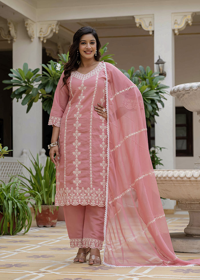 3 Pc Peach Silk Suit Set