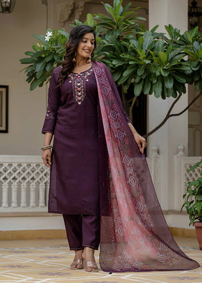 3 Pc Wine Silk Suit Set