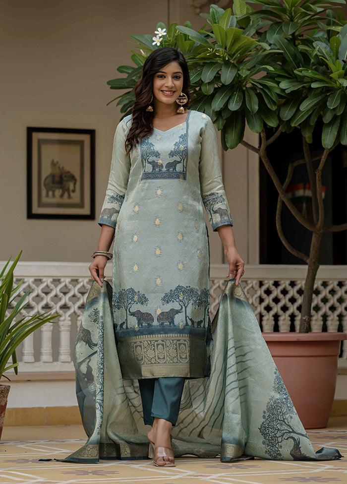 3 Pc Blue Silk Suit Set