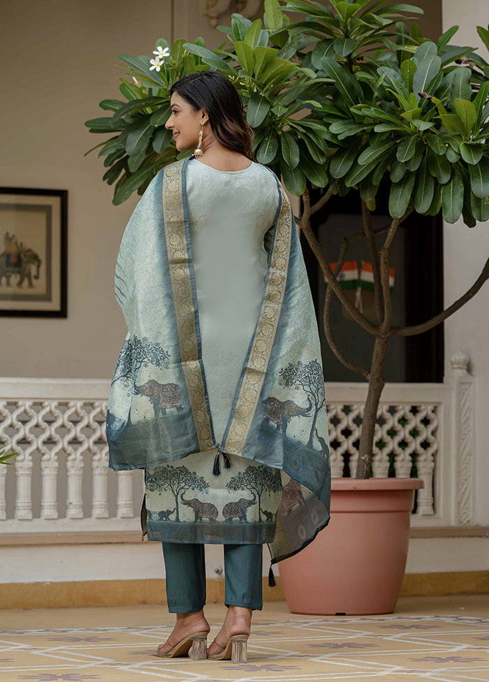 3 Pc Blue Silk Suit Set