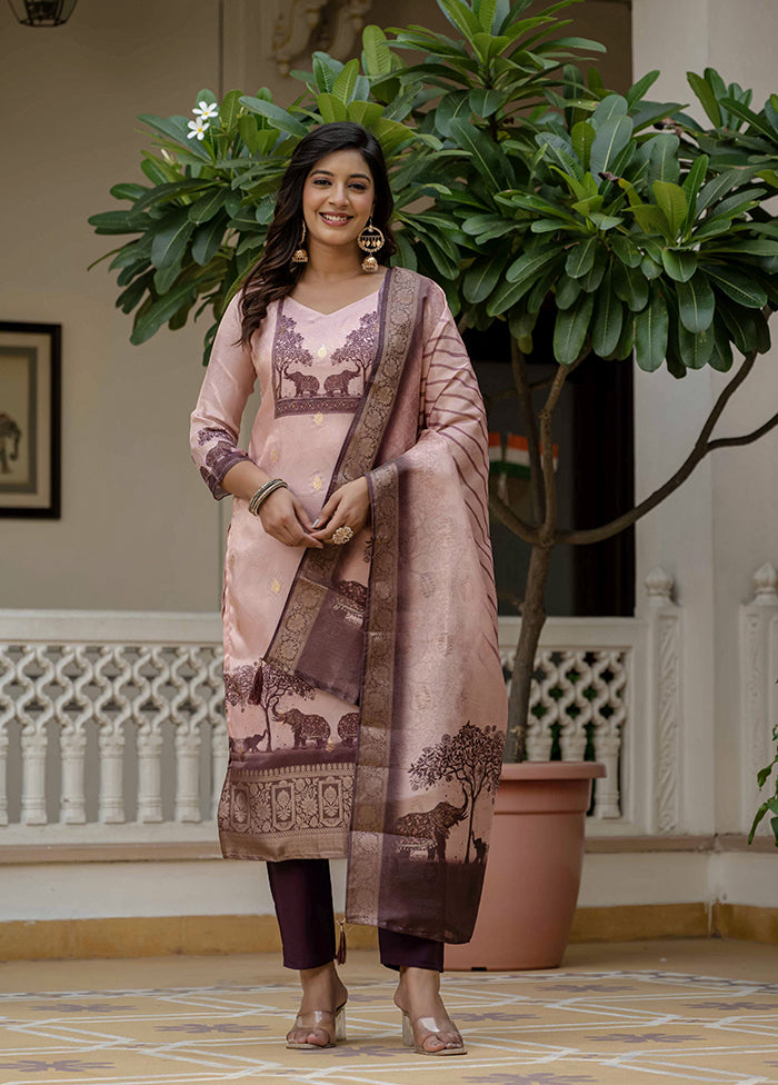 3 Pc Pink Silk Suit Set