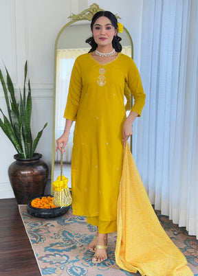 3 Pc Yellow Silk Suit Set