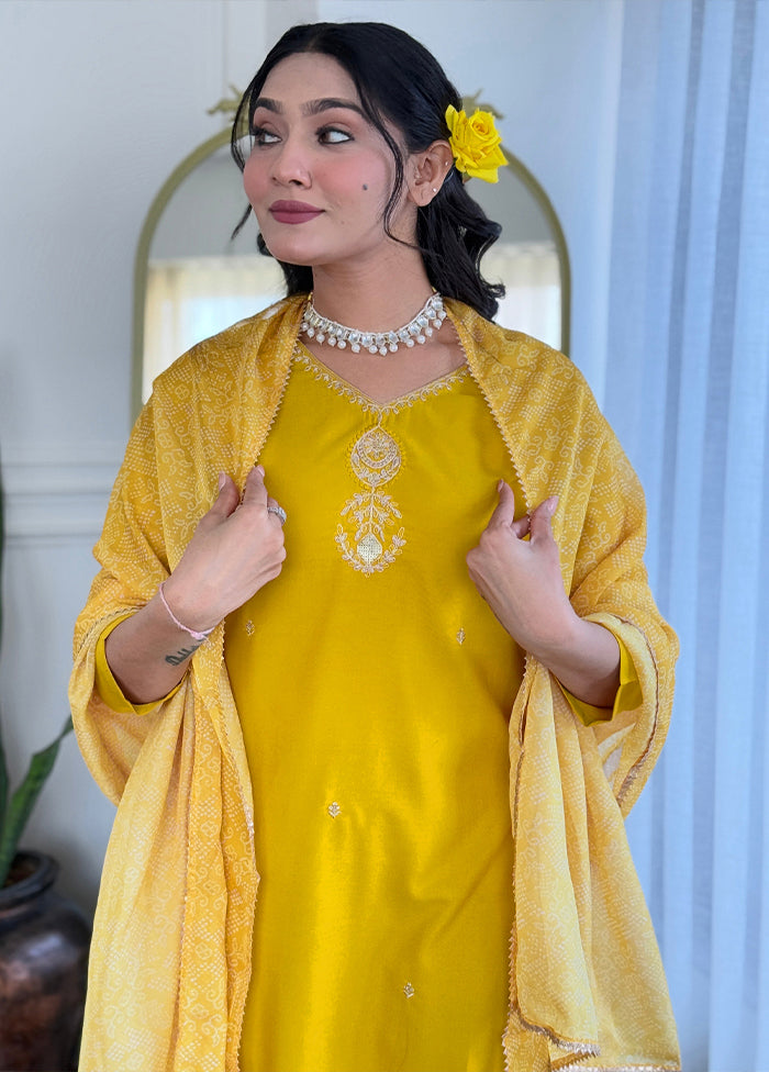 3 Pc Yellow Silk Suit Set