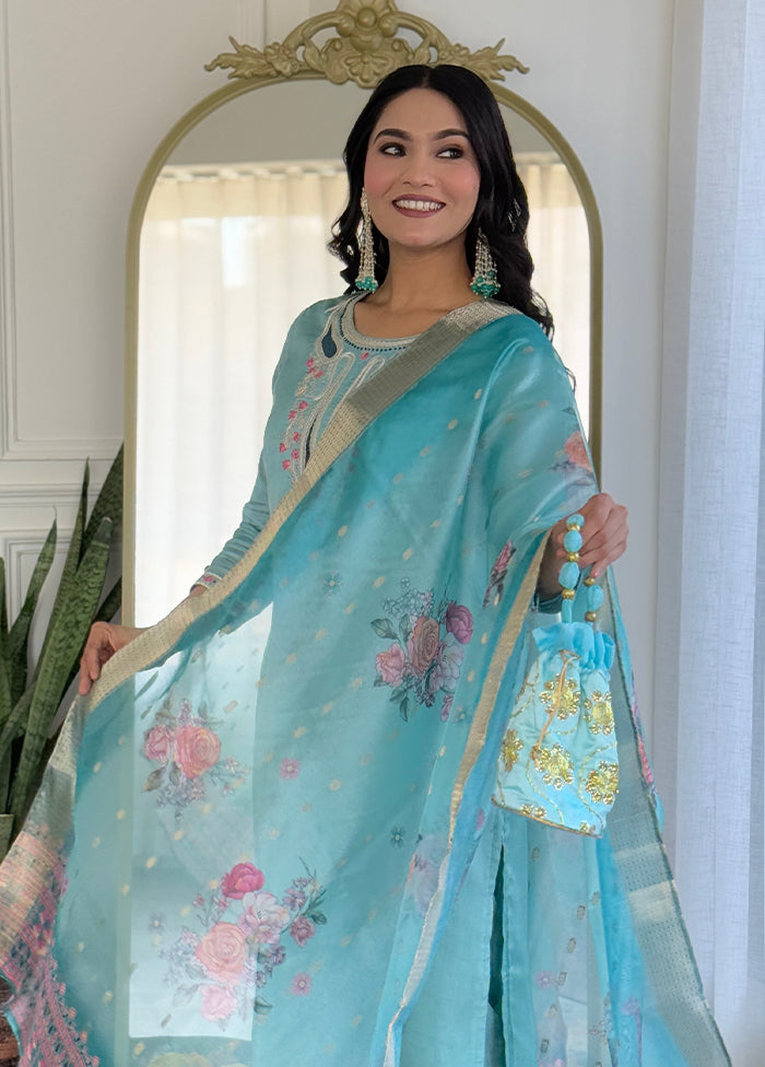 3 Pc Blue Silk Suit Set