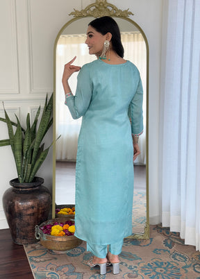 3 Pc Blue Silk Suit Set
