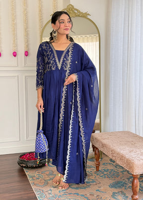 3 Pc Blue Silk Suit Set