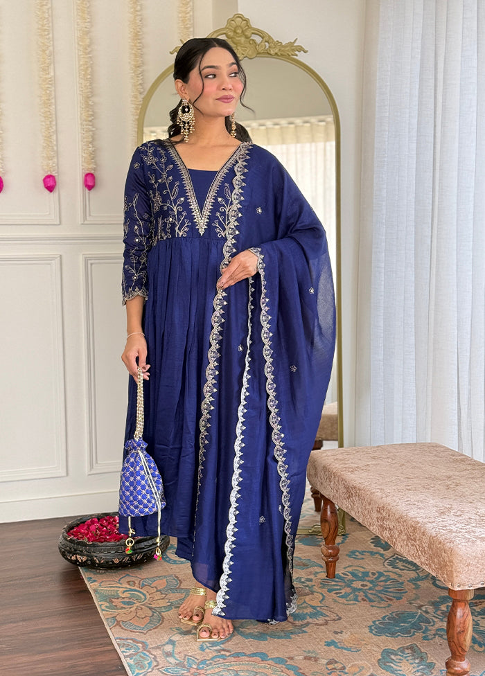 3 Pc Blue Silk Suit Set