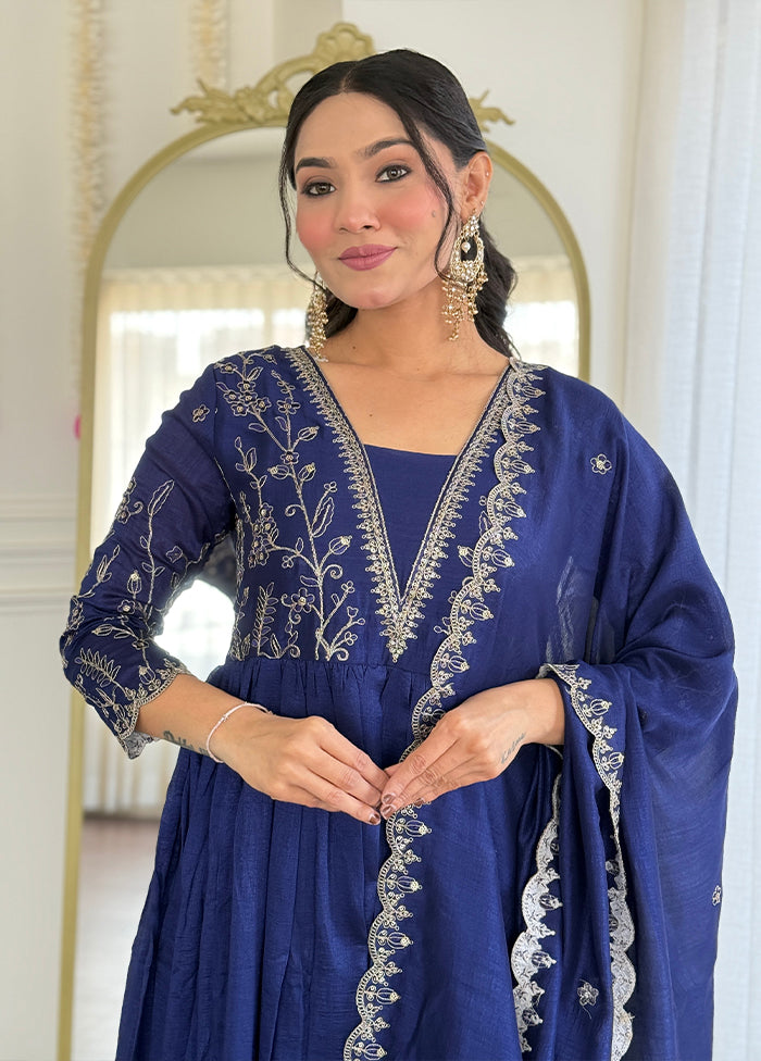 3 Pc Blue Silk Suit Set