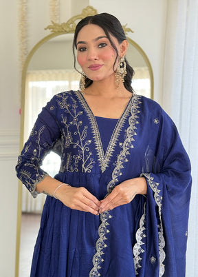 3 Pc Blue Silk Suit Set