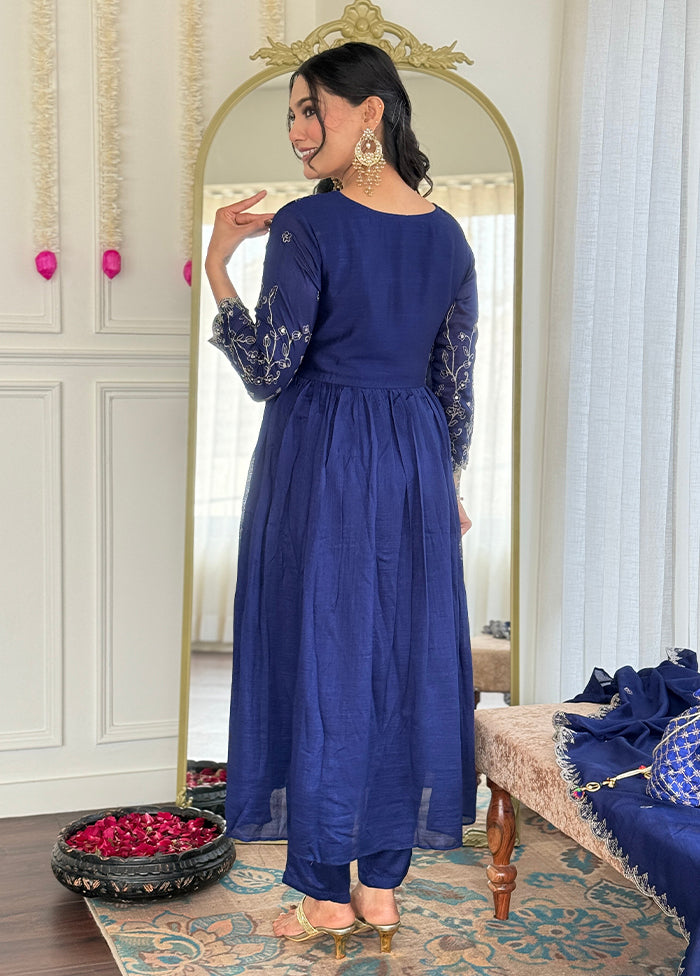 3 Pc Blue Silk Suit Set