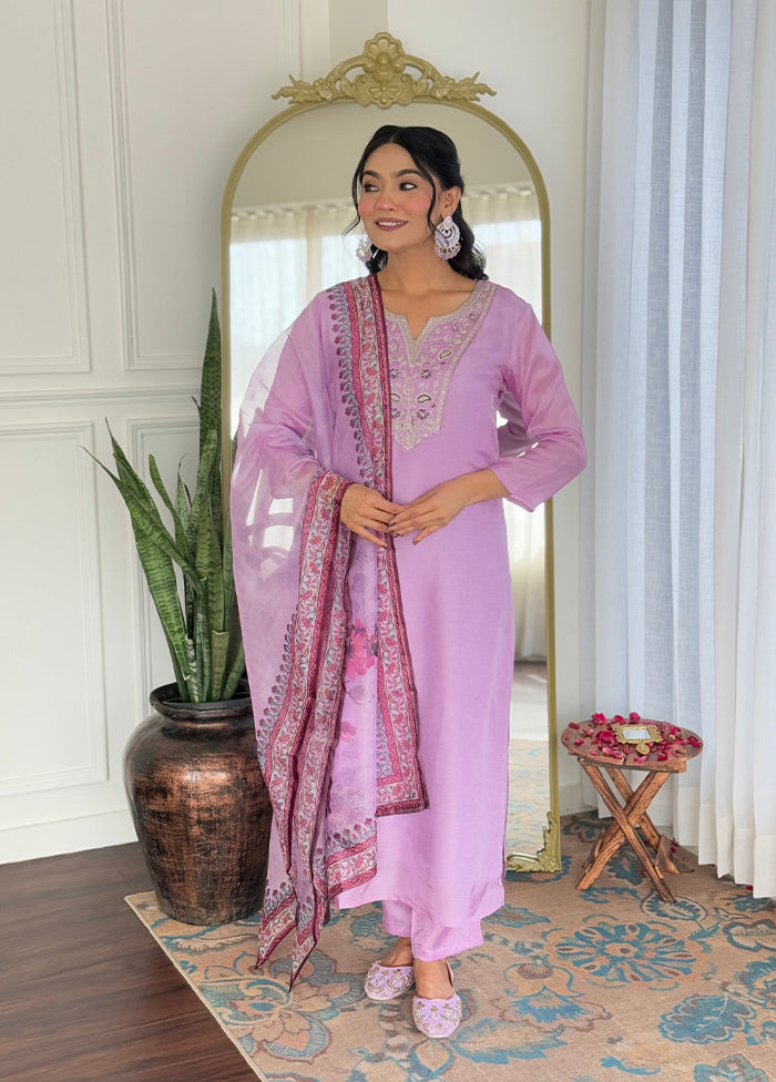 3 Pc Lavender Silk Suit Set