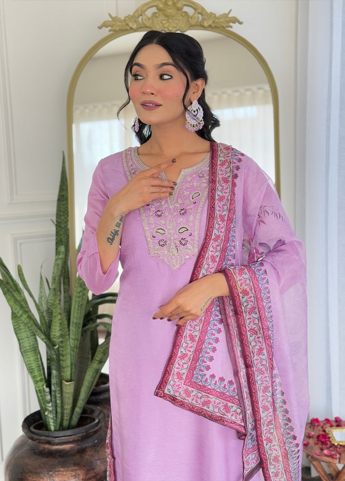 3 Pc Lavender Silk Suit Set