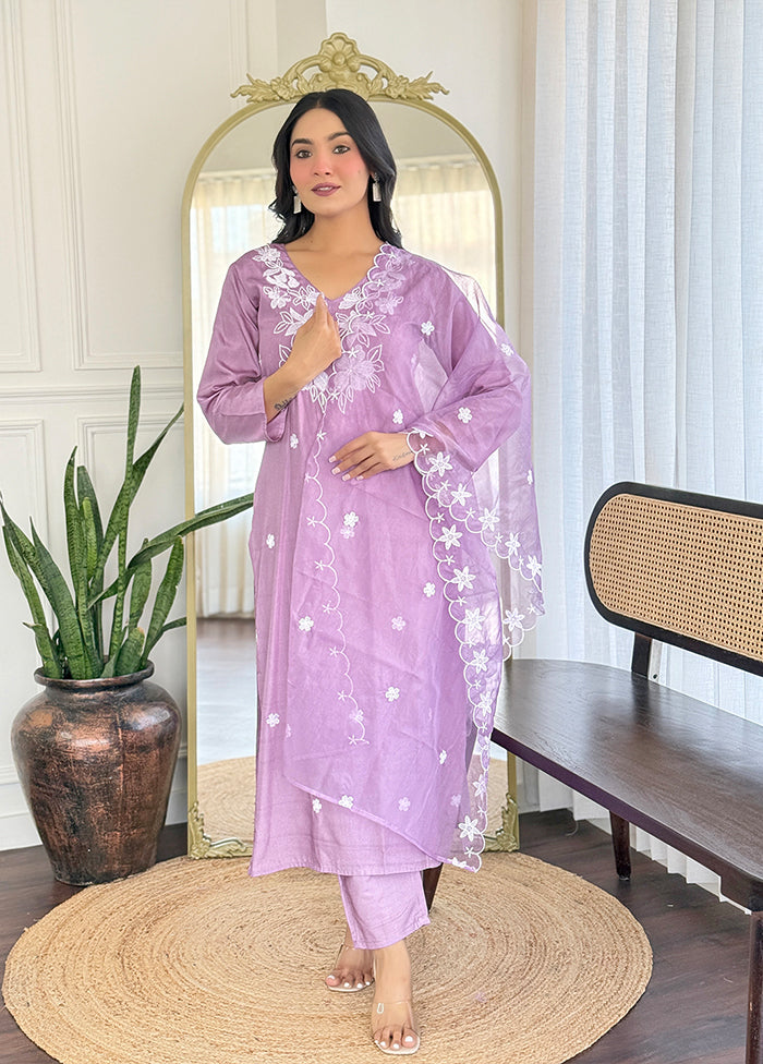 3 Pc Lavender Silk Suit Set