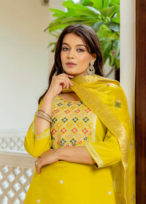 3 Pc Yellow Silk Suit Set