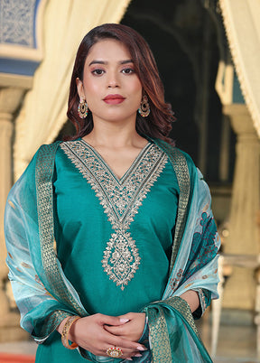 3 Pc Green Silk Suit Set