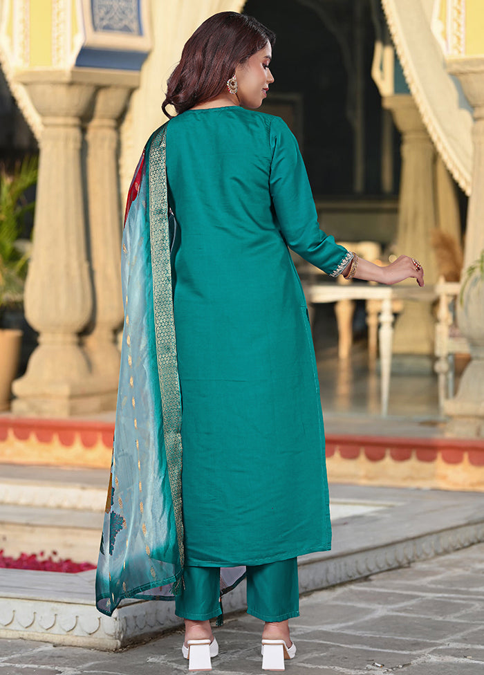3 Pc Green Silk Suit Set