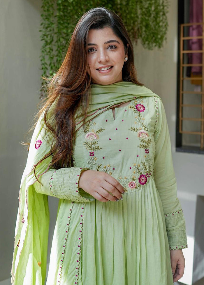 3 Pc Green Silk Suit Set