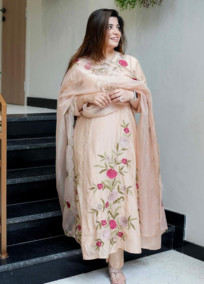 3 Pc Peach Silk Suit Set