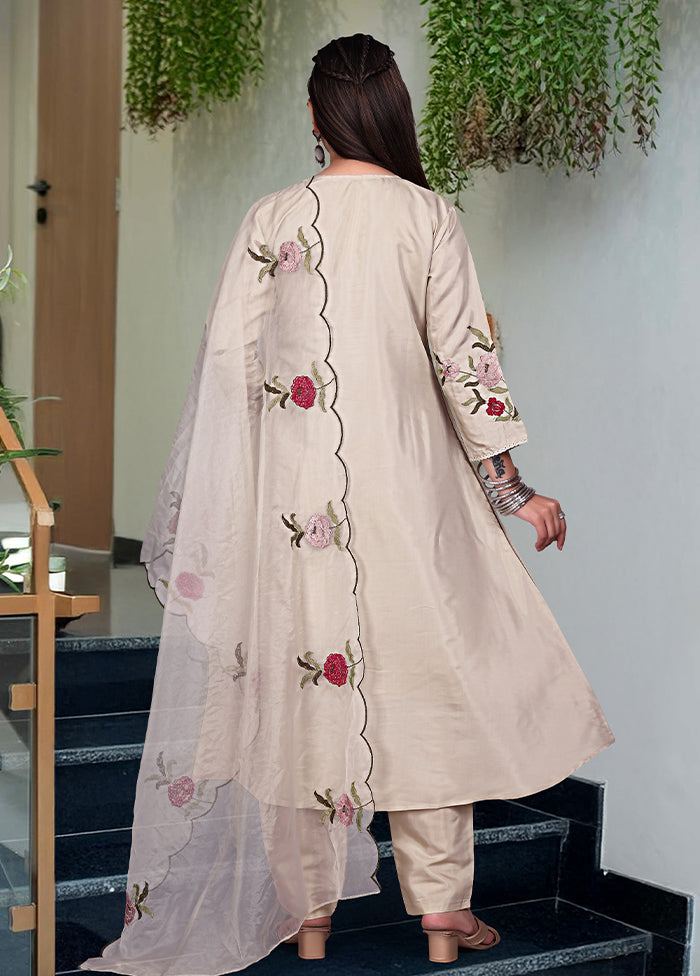 3 Pc Peach Silk Suit Set