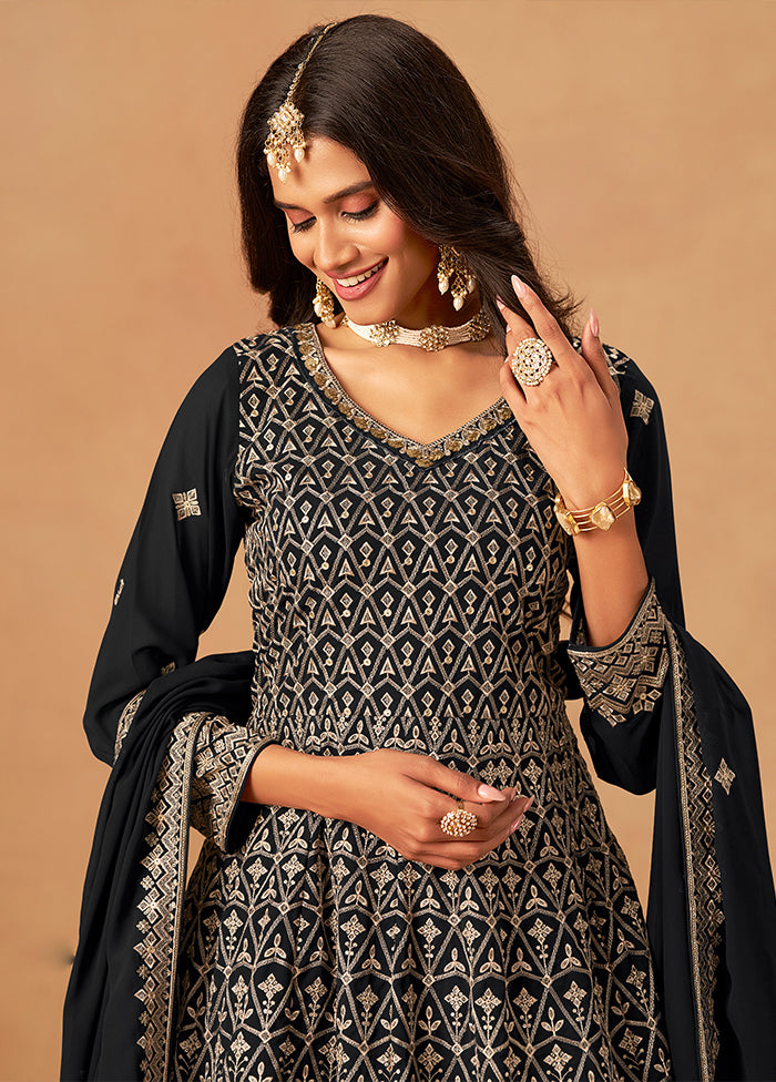 3 Pc Black Georgette Plazzo Suit Set