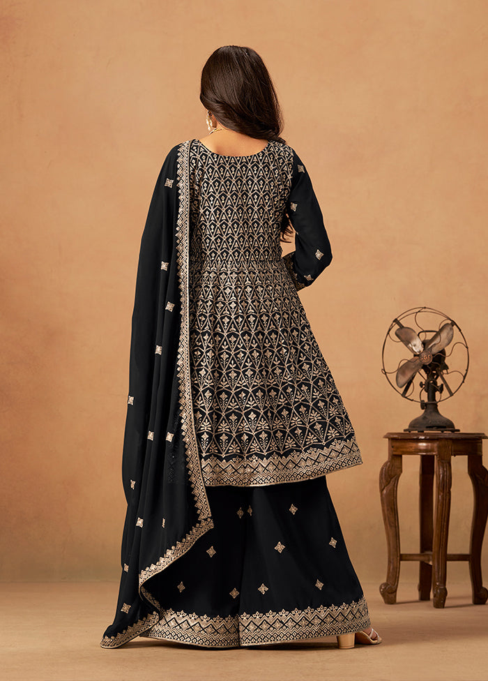 3 Pc Black Georgette Plazzo Suit Set