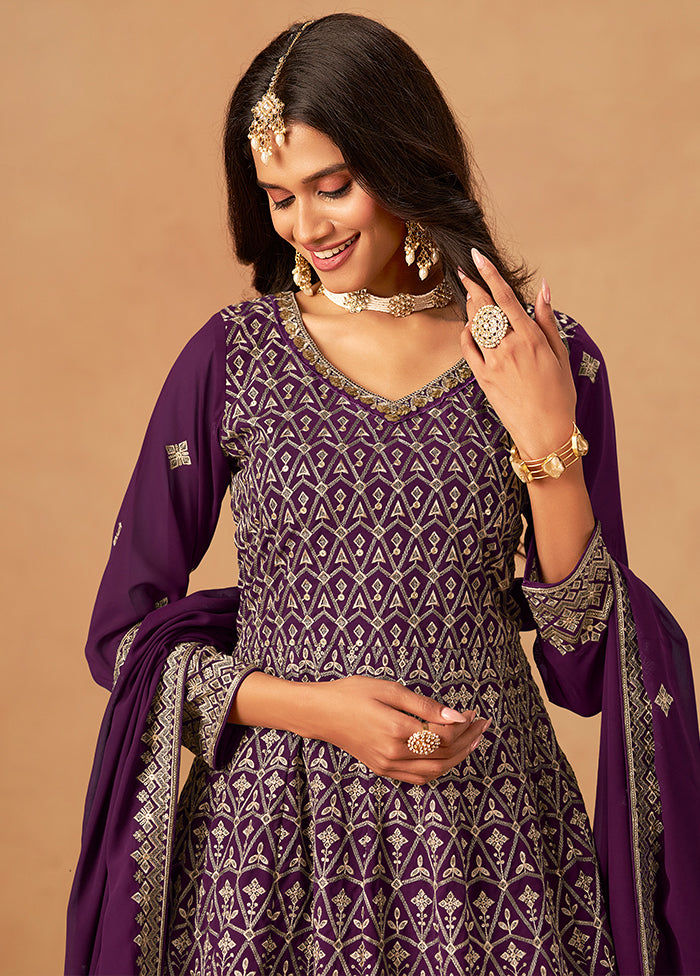 3 Pc Purple Georgette Plazzo Suit Set