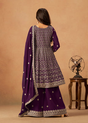 3 Pc Purple Georgette Plazzo Suit Set
