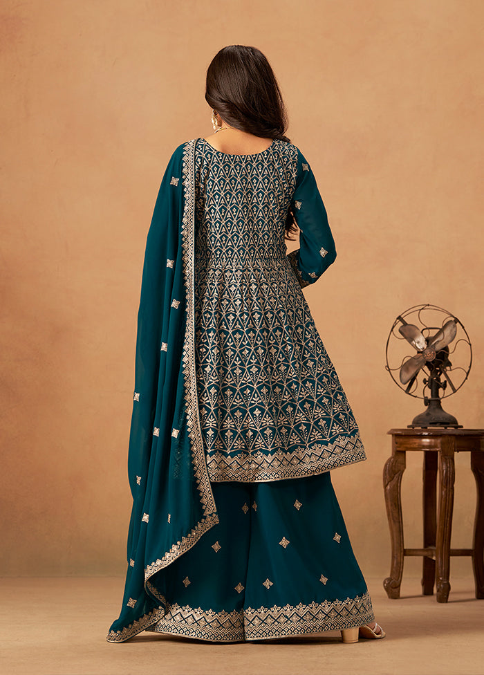 3 Pc Green Georgette Plazzo Suit Set