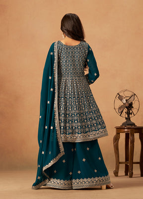 3 Pc Green Georgette Plazzo Suit Set