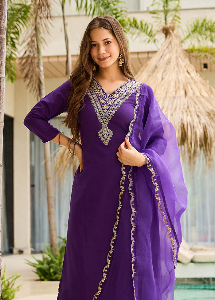 3 Pc Purple Silk Suit Set