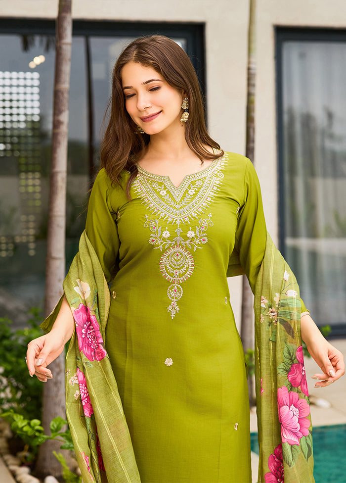 3 Pc Green Silk Suit Set