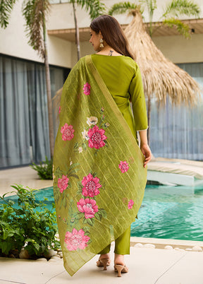 3 Pc Green Silk Suit Set