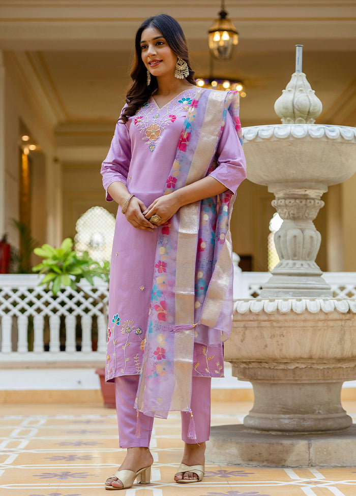 3 Pc Lavender Silk Suit Set