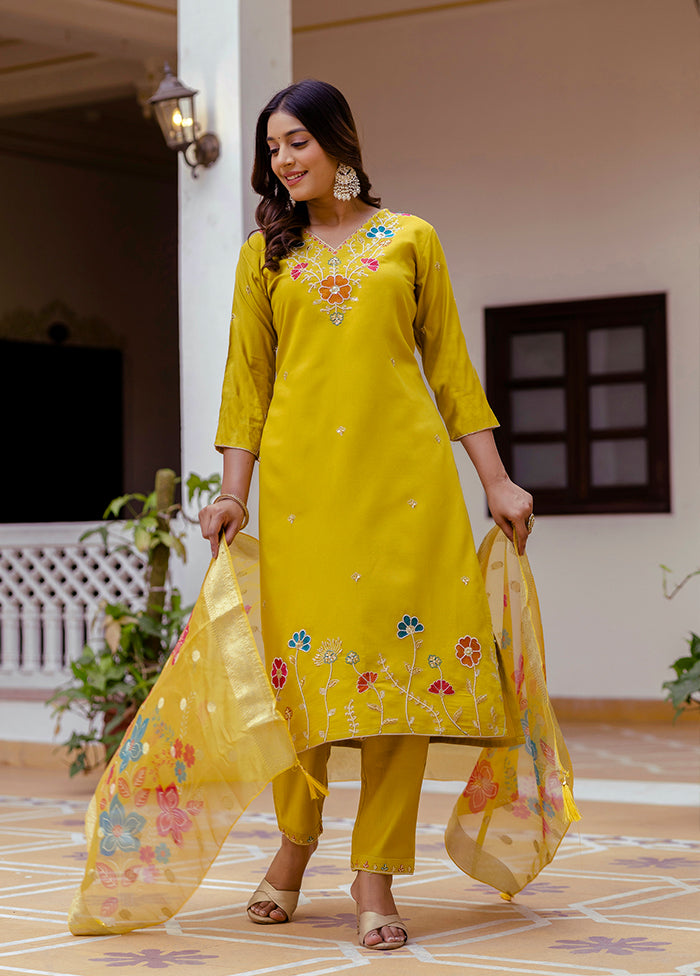 3 Pc Yellow Silk Suit Set