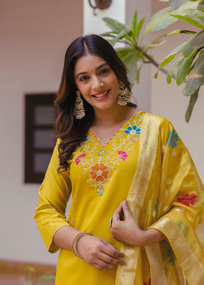 3 Pc Yellow Silk Suit Set