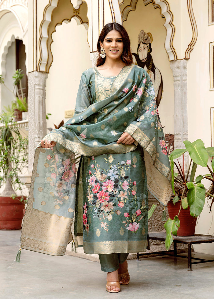 3 Pc Grey Cotton Suit Set