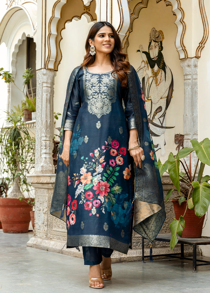 3 Pc Blue Cotton Suit Set