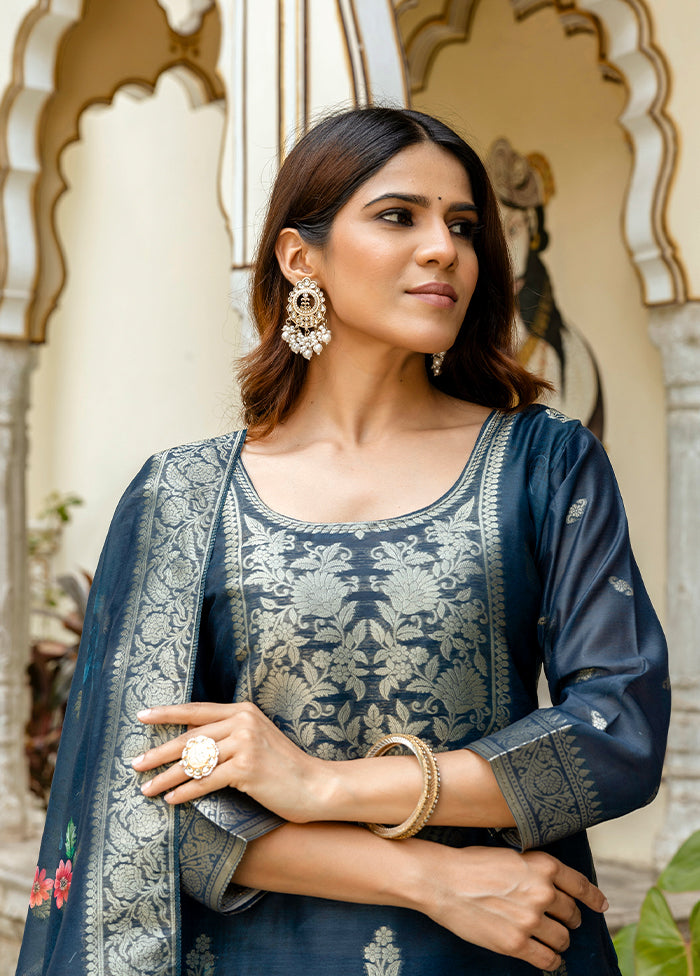 3 Pc Blue Cotton Suit Set