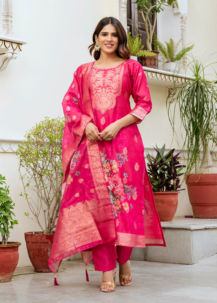 3 Pc Pink Cotton Suit Set
