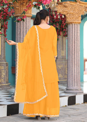 3 Pc Yellow Georgette Plazzo Skirt Suit Set