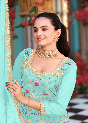 3 Pc Green Georgette Plazzo Skirt Suit Set