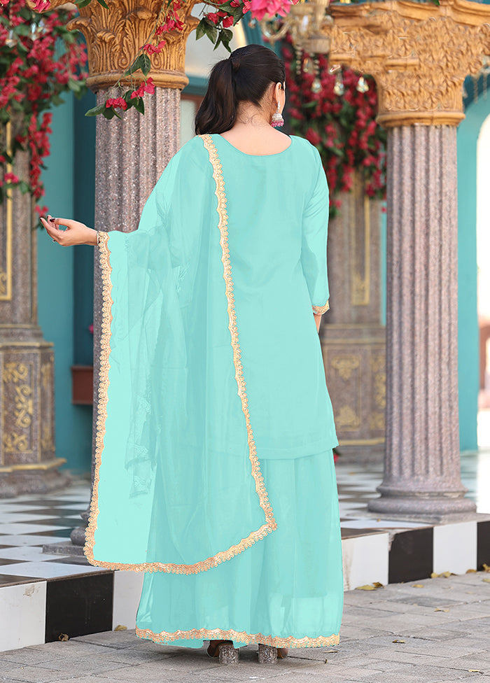 3 Pc Green Georgette Plazzo Skirt Suit Set