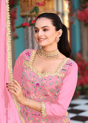 3 Pc Pink Georgette Plazzo Skirt Suit Set