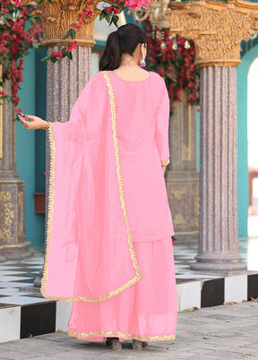 3 Pc Pink Georgette Plazzo Skirt Suit Set